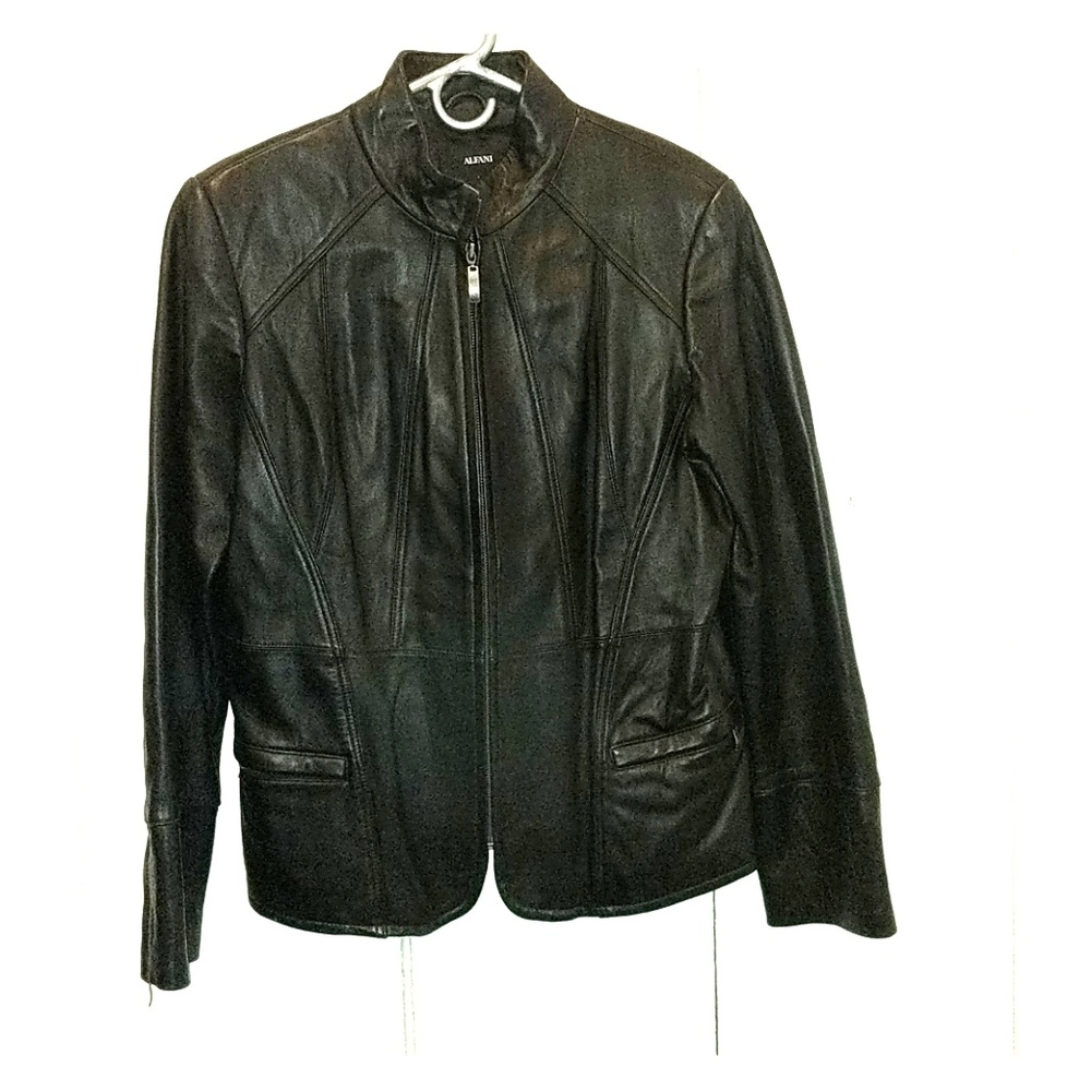 Alfani black genuine leather jacket